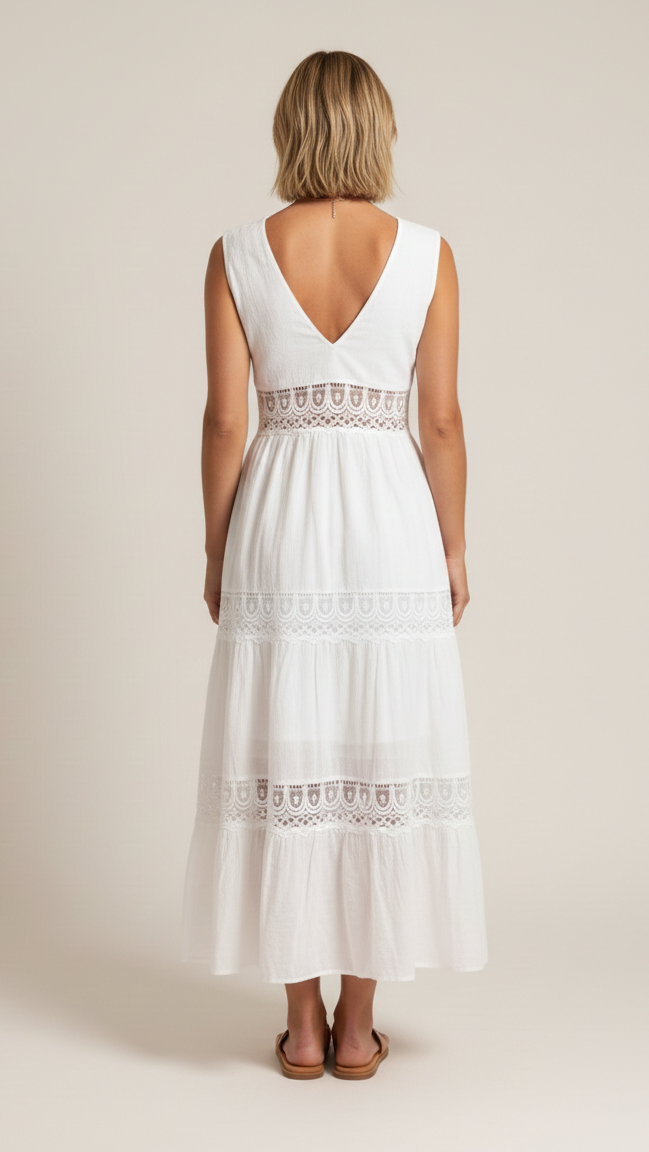 Robe dentelle blanche femme col V