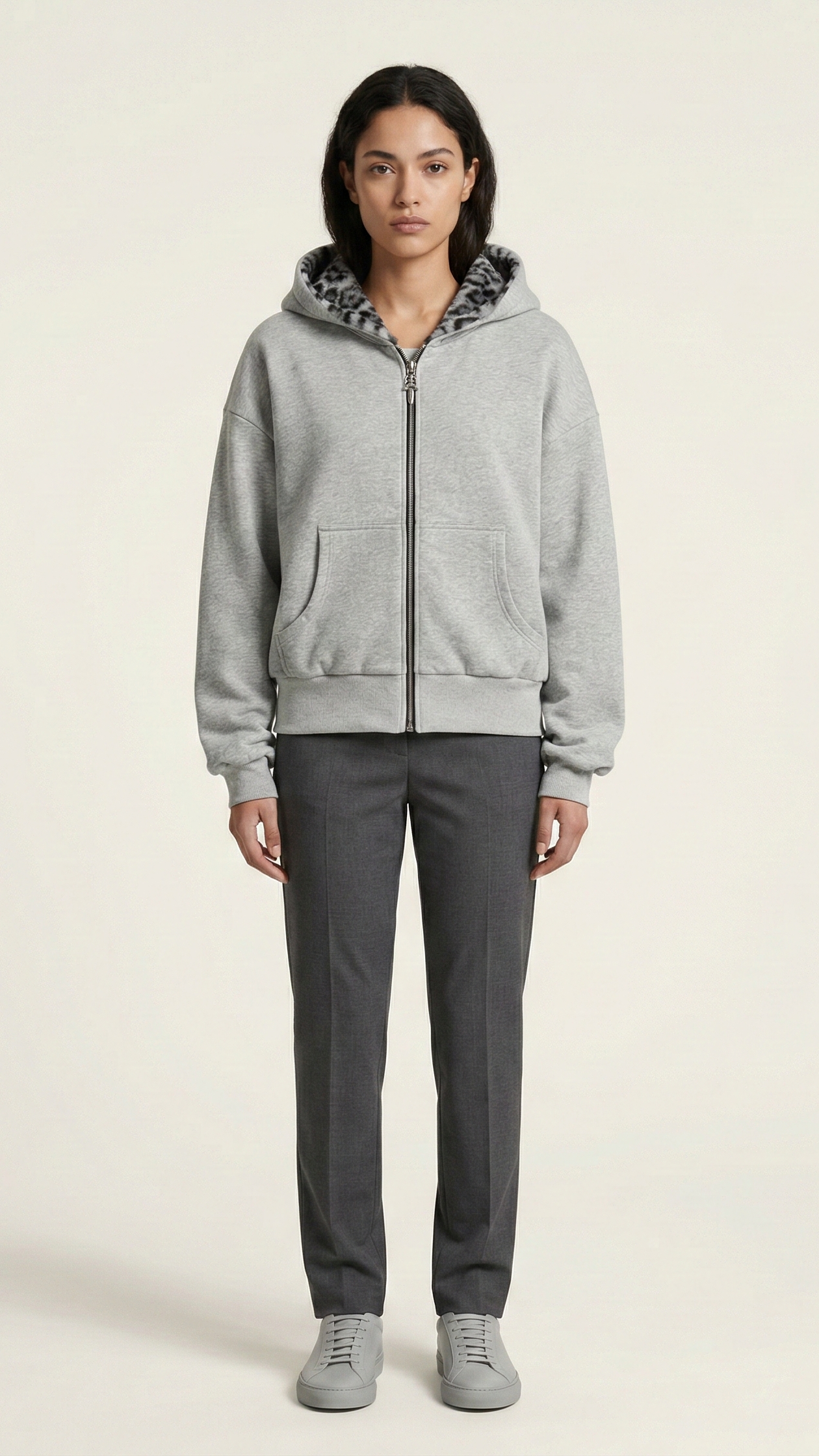 Sweat à capuche femme réversible léopard