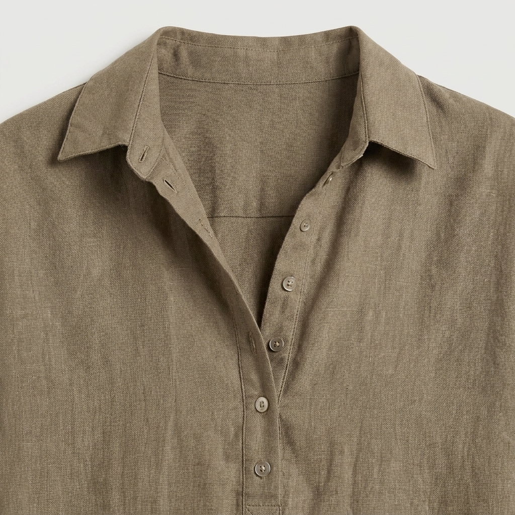 Blouse en lin femme Taupe - gros plan col