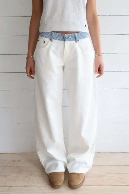 Jean Femme Coupe Relax Taille Mi-Haute | Rayé