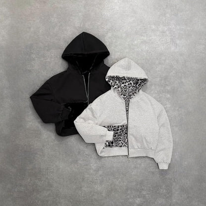 Sweat à capuche femme réversible léopard