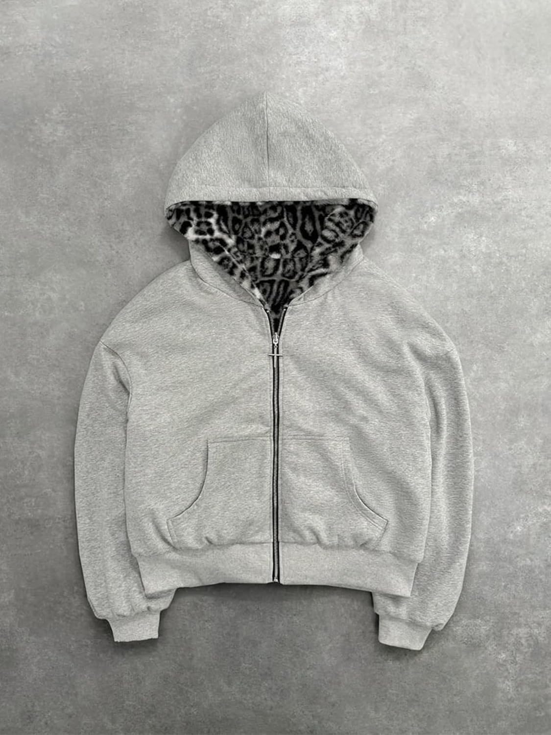 Sweat à capuche femme réversible léopard
