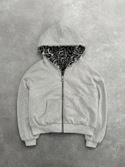 Sweat à capuche femme réversible léopard