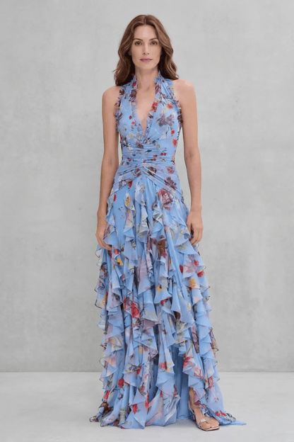 Robe Longue Femme à Col Halter | Drapé Froncé