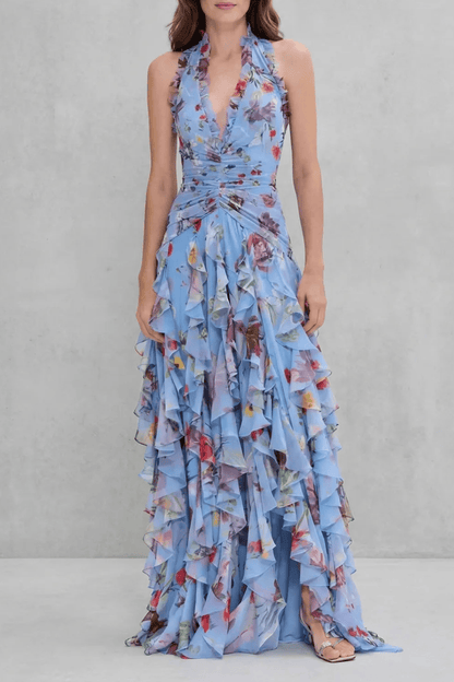Robe Longue Femme à Col Halter | Drapé Froncé