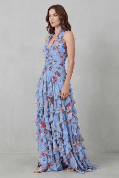 Robe Longue Femme à Col Halter | Drapé Froncé