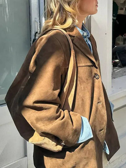 Blazer oversize femme style suède boutonné