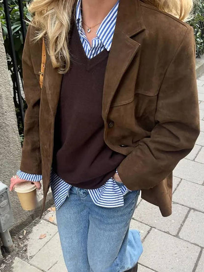 Blazer oversize femme style suède boutonné