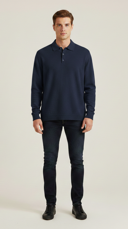 Polo homme manches longues col boutonné