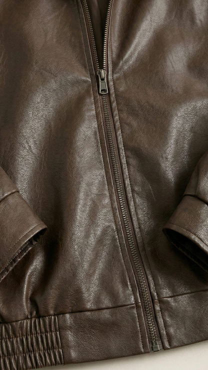 Veste cuir femme zippée col motard