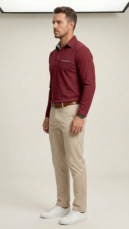 Polo homme manches longues col boutonné
