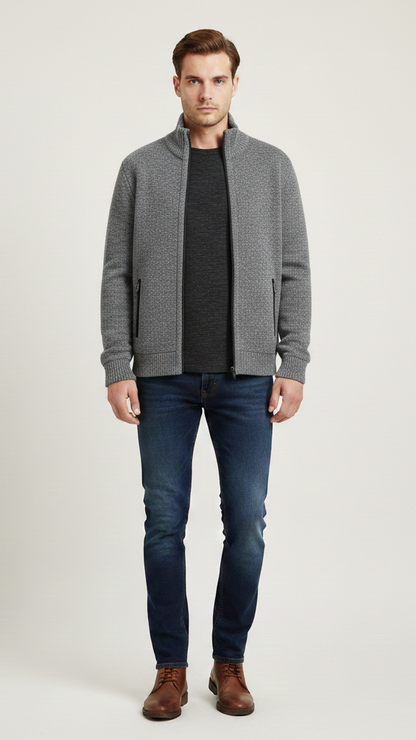 Cardigan homme boutonné doublé à carreaux