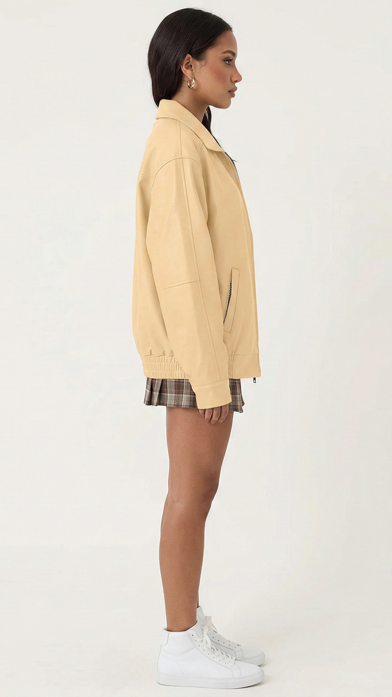 Veste cuir femme zippée col motard