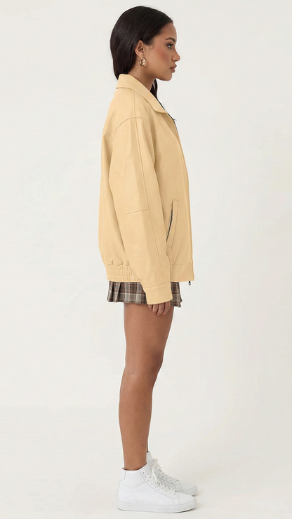 Veste cuir femme zippée col motard