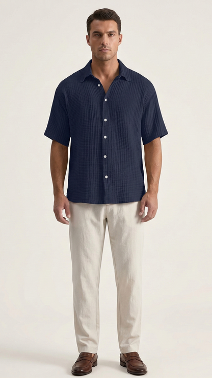 Chemise gaufrée homme manches courtes