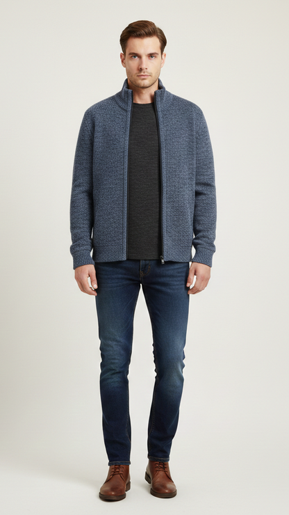 Cardigan homme boutonné doublé à carreaux