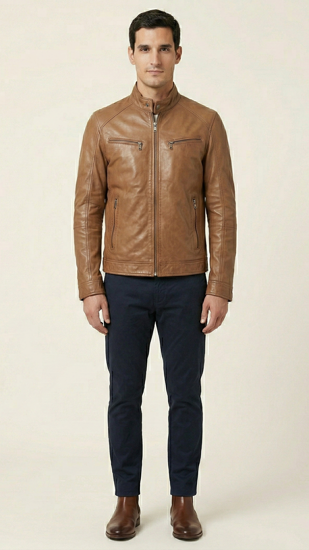 Veste biker homme zippée col motard