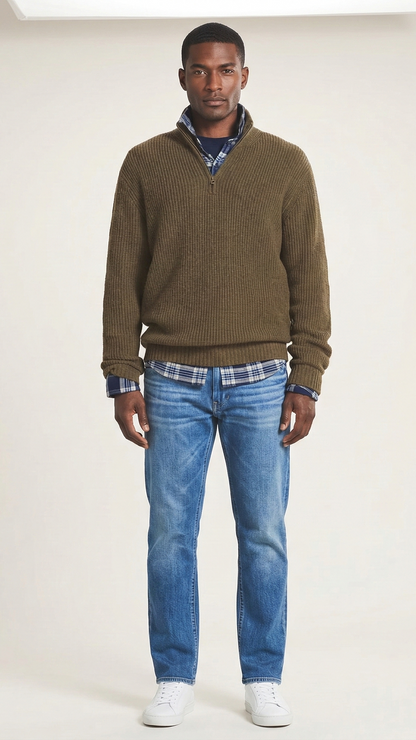 Pull homme col camionneur zippé