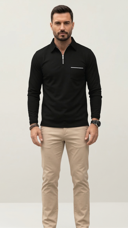 Polo Homme Manches Longues Poche Poitrine