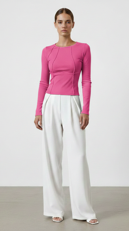 Haut moulant femme manches longues col rond