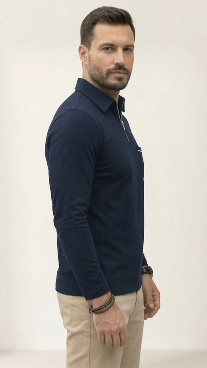Polo Homme Manches Longues Poche Poitrine