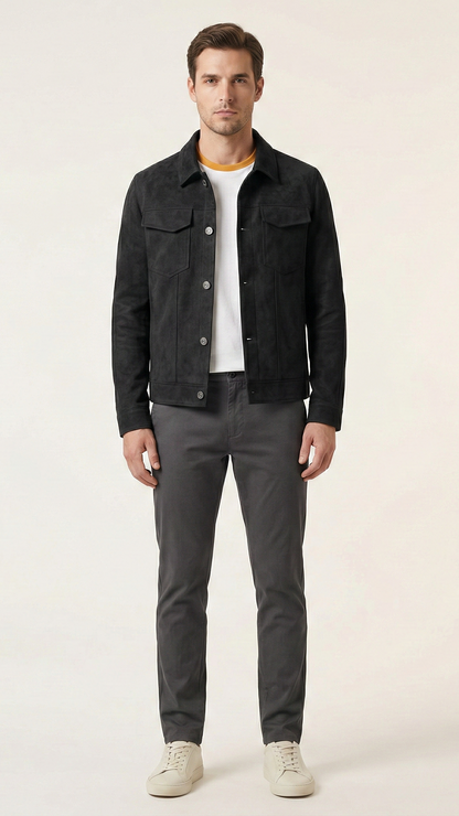 Veste homme boutonnée style suède