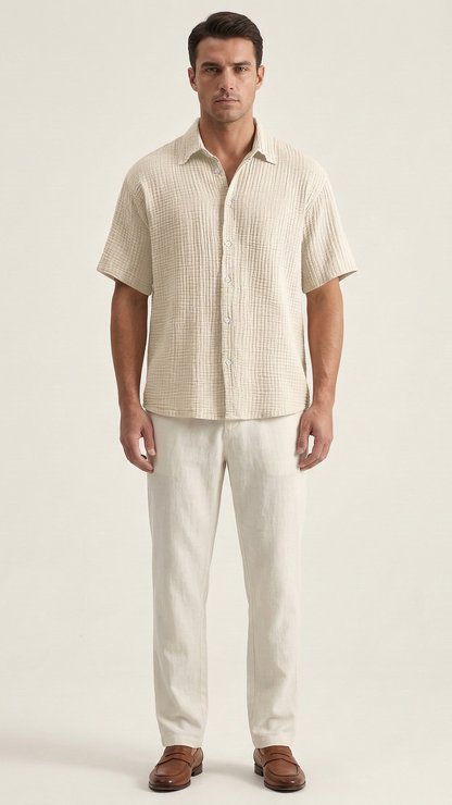 Chemise gaufrée homme manches courtes