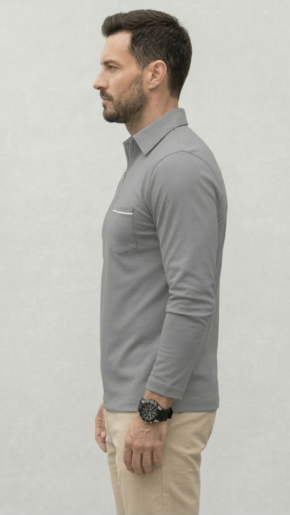 Polo Homme Manches Longues Poche Poitrine