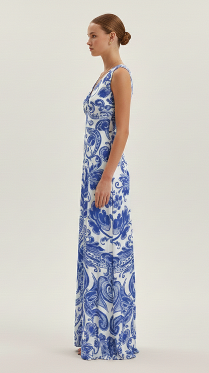 Robe maxi femme col V profond sans manches