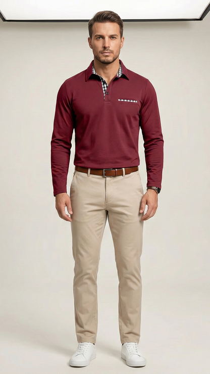 Polo homme manches longues col boutonné