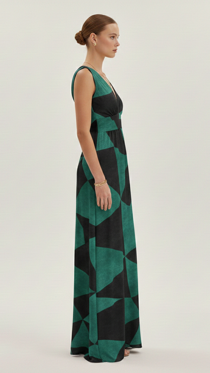 Robe maxi femme col V profond sans manches