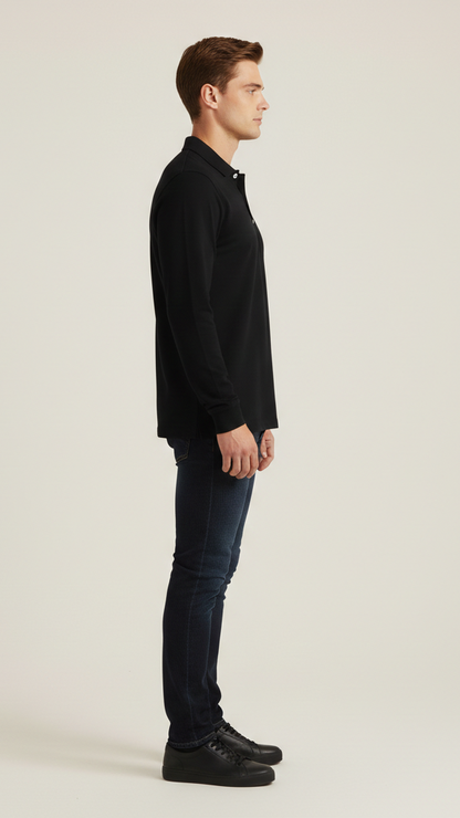 Polo homme manches longues col boutonné