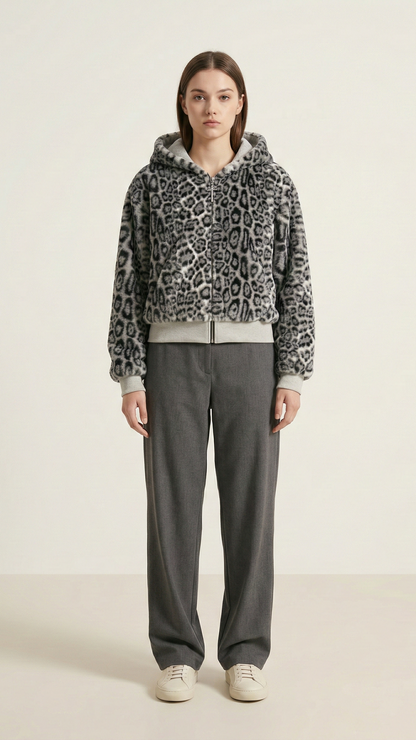 Sweat à capuche femme réversible léopard