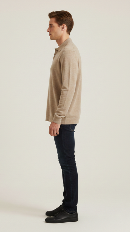 Polo homme manches longues col boutonné