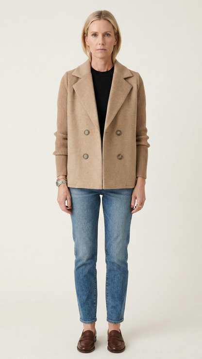 Blazer femme double boutonnage manches contrastées