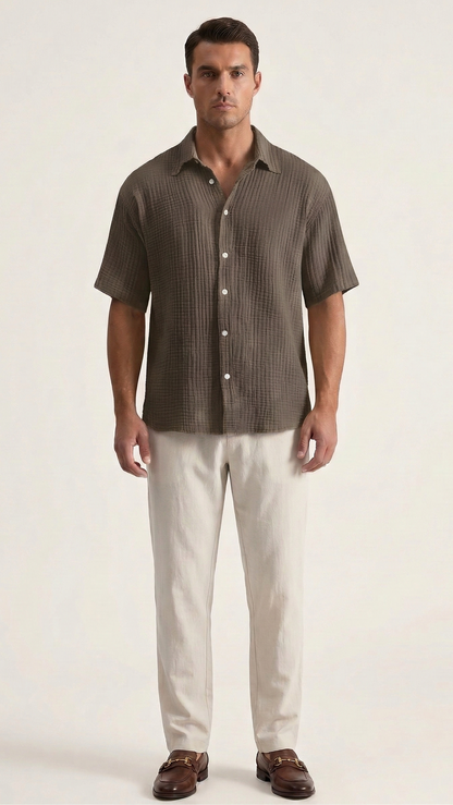 Chemise gaufrée homme manches courtes