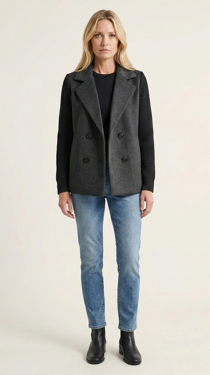 Blazer femme double boutonnage manches contrastées