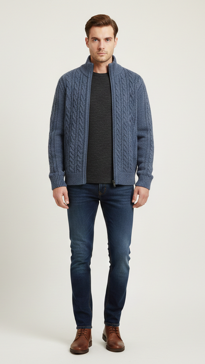Cardigan homme boutonné doublé à carreaux