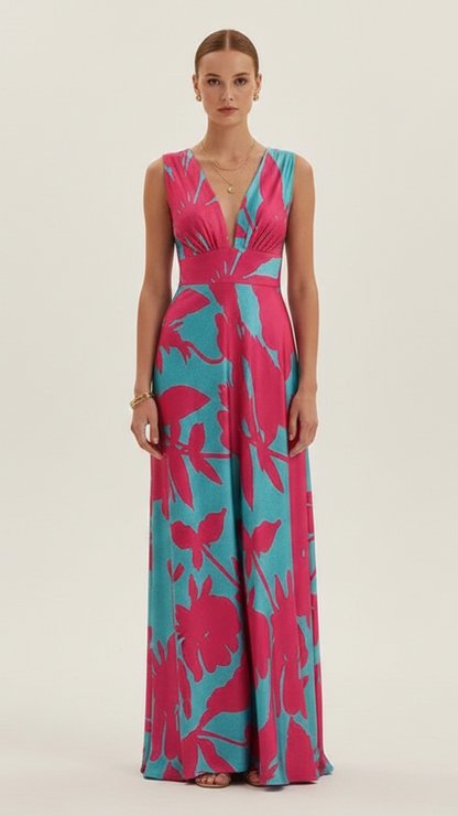 Robe maxi femme col V profond sans manches