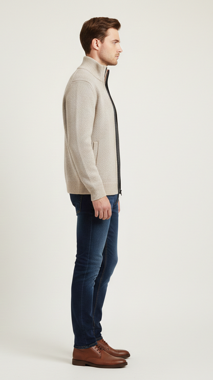 Cardigan homme boutonné doublé à carreaux