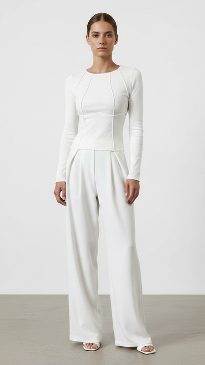 Haut moulant femme manches longues col rond