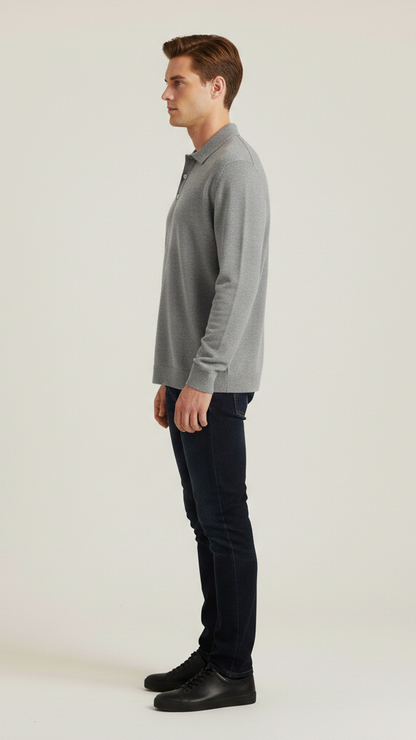 Polo homme manches longues col boutonné