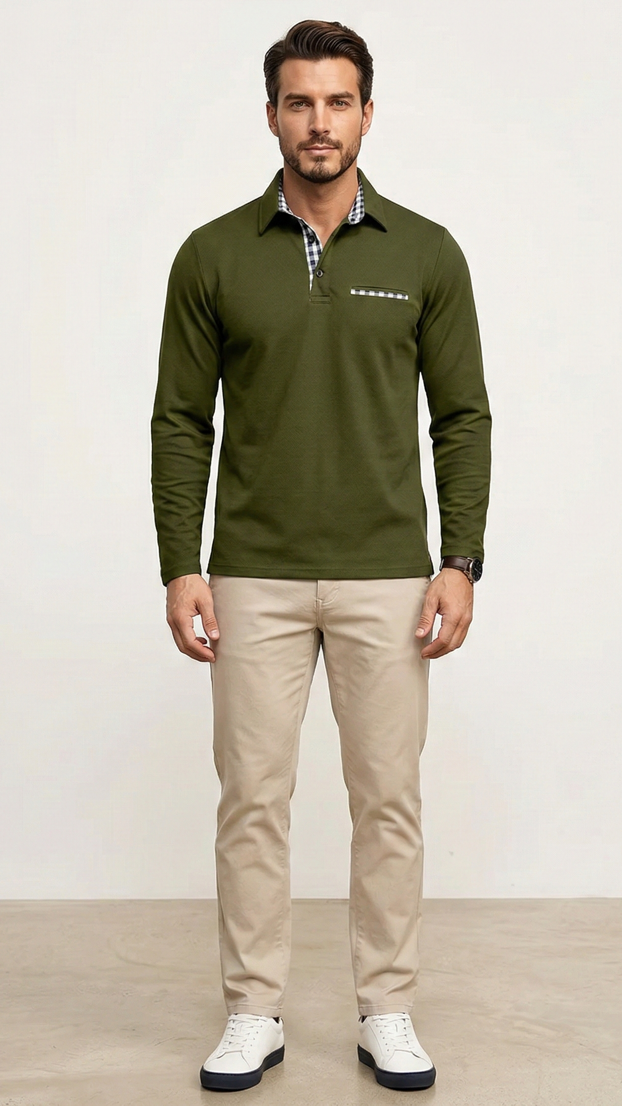 Polo homme manches longues col boutonné