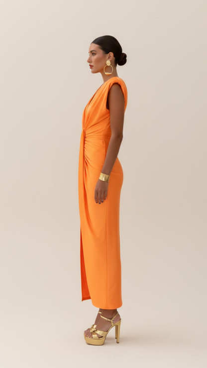 Robe maxi satin femme col V plongeant