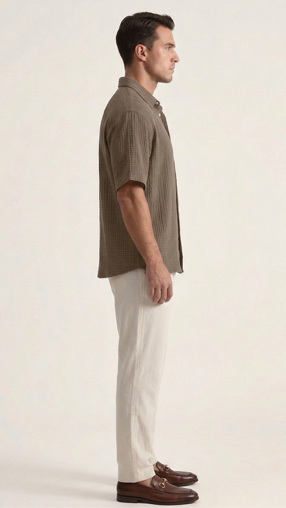 Chemise gaufrée homme manches courtes