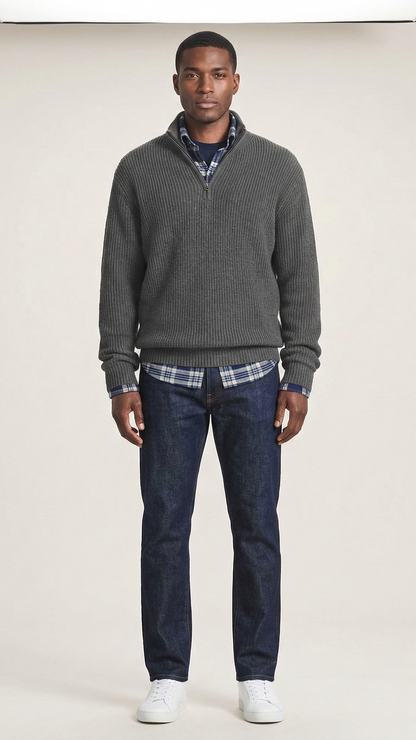 Pull homme col camionneur zippé