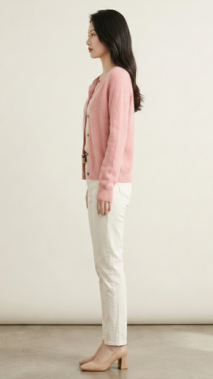 Cardigan maille femme col rond boutonné