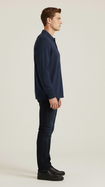 Polo homme manches longues col boutonné
