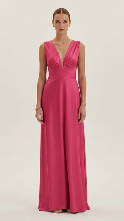 Robe maxi femme col V profond sans manches