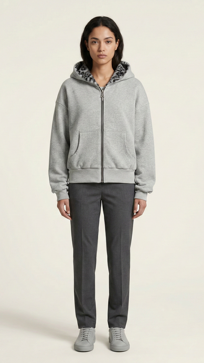 Sweat à capuche femme réversible léopard